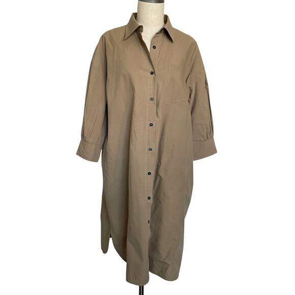 MOD REF Button Front Khaki Cotton Shirt Dress Medium - Picture 1 of 11